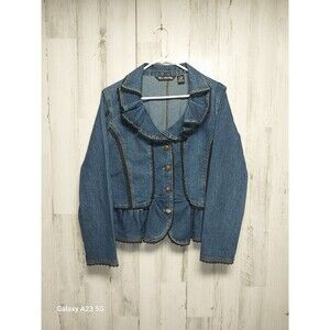 New Identity Jacket Womens Medium Blue Jean Denim Lace Ruffles